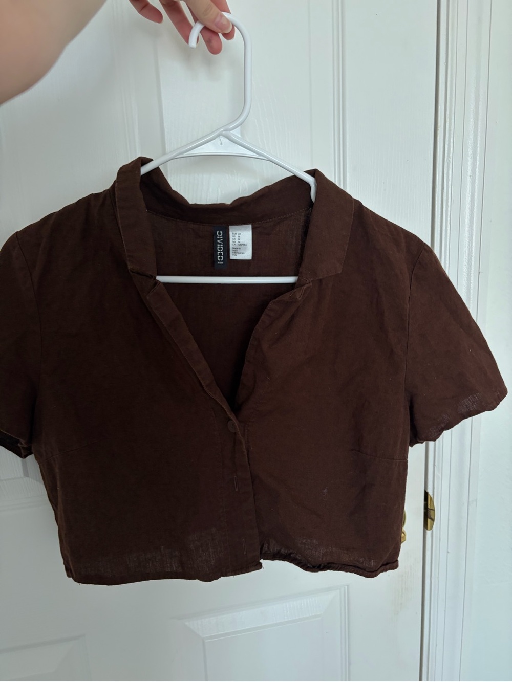 Brown Cropped Button-Front Shirt